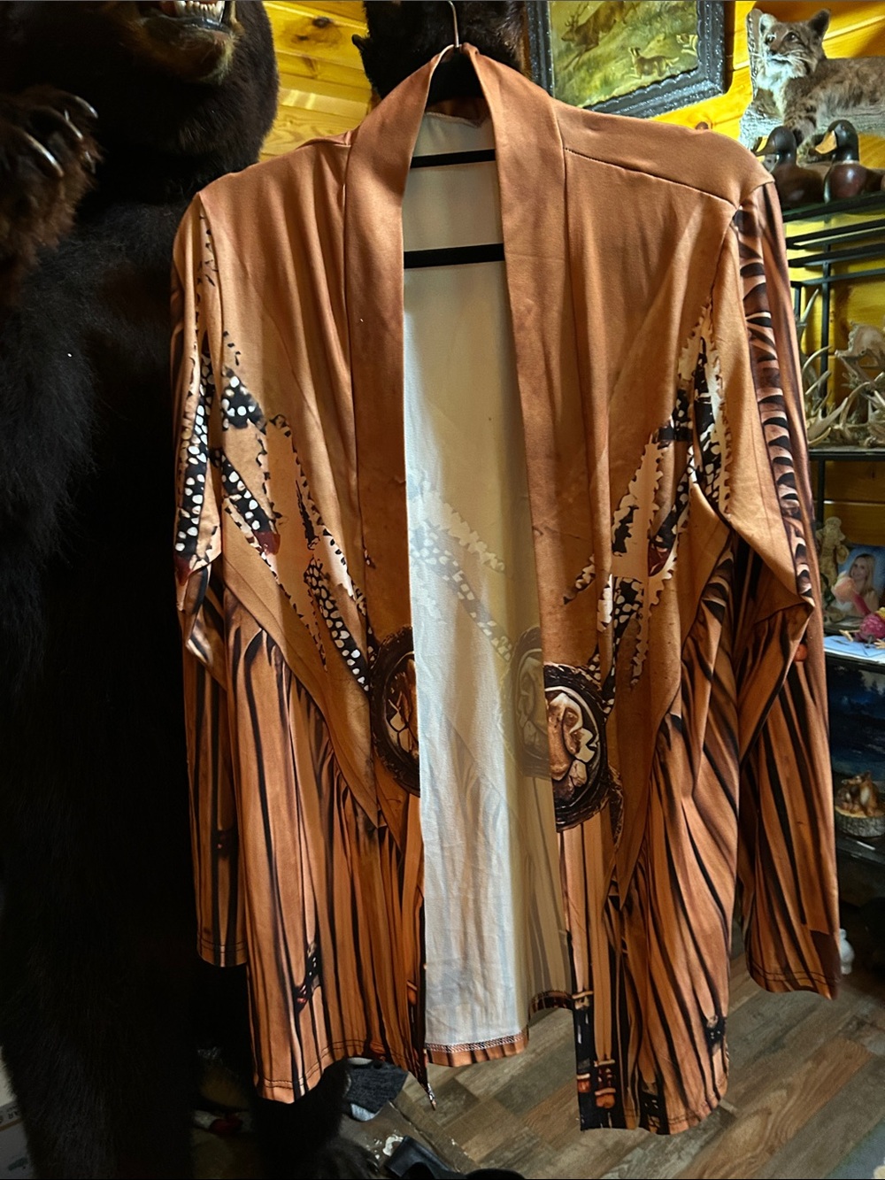 Open-Front Fringe Accent Jacket in Rust Brown